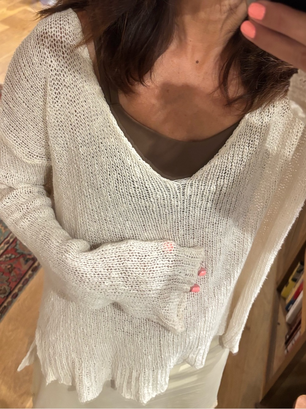 Loose, slouchy Cream V-Neck Women’s Sweater